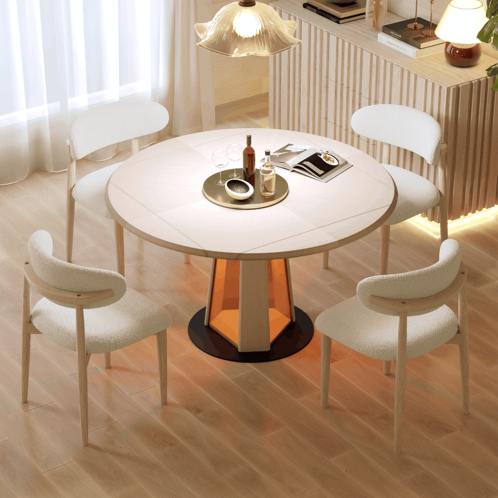 36"-47" Solid Whitewash Wood Extendable Dining Table with Light window image