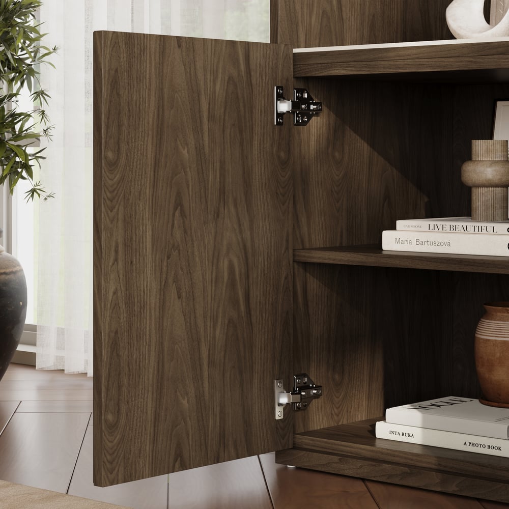 Aura 47" Ash Wood Fluted Bookcase With Sintered Stone Top window image