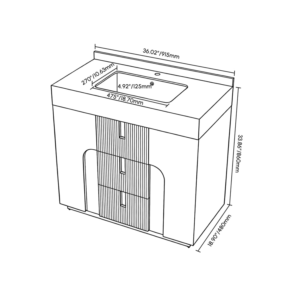 915mm Artus Freestanding Bathroom Vanity Single Sink Vanity Cabinet Sintered Stone Top weights dimensions image