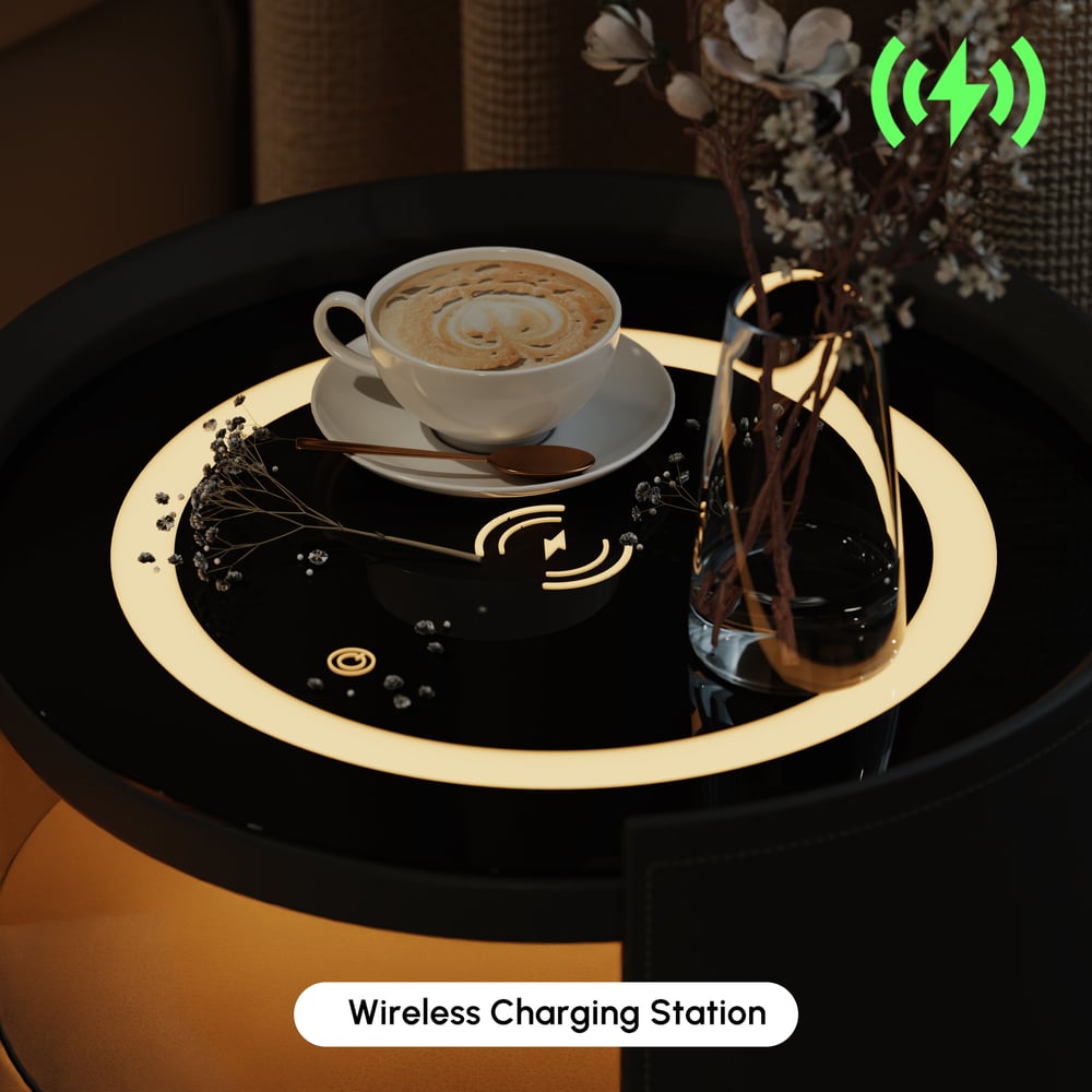 Modern Saddle Leather Smart  LED Nightstand window image