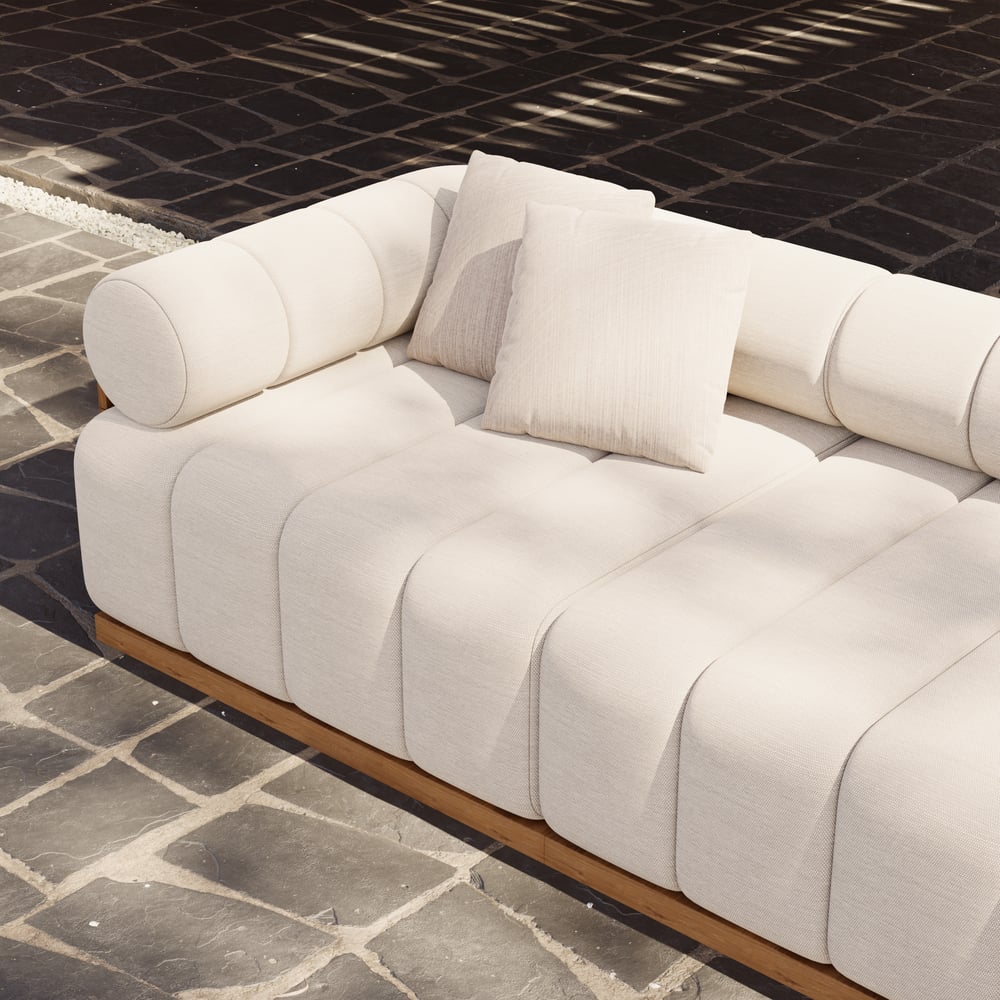 Resaro Teak Wood Deep-Seat 3-Seater Outdoor Sofa Warm White window image