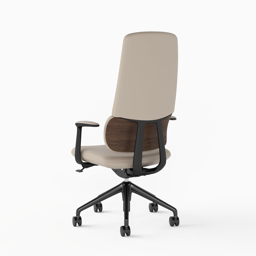 Ergonomic Grey Genuine Leather High Back Reclining Swivel Office Desk Chair window image