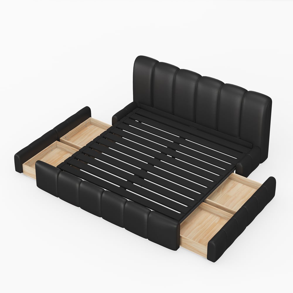 Humply Queen Black Faux Leather Storage Bed with Drawers window image