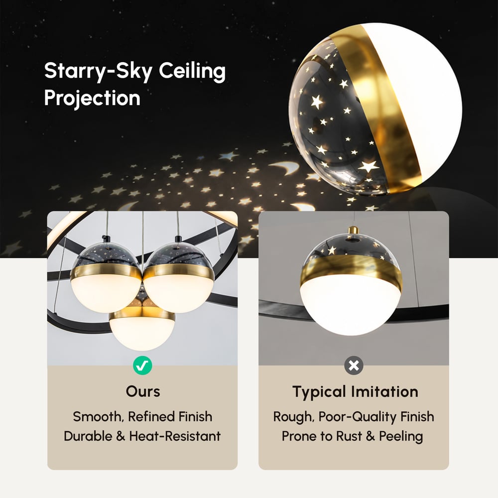 31" 6-Light LED Chandelier with Starry Projection, Dimmable & Adjustable window image