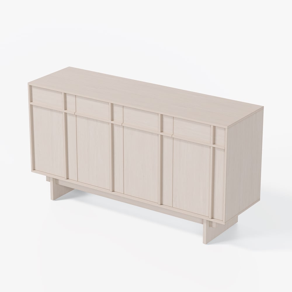 Mid Century Modern 60" Whitewash Wood Sideboard with Storage & Adjustable Shelves window image