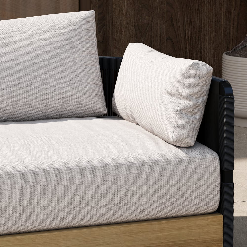 4-Pieces Modern Aluminum & Rope Outdoor Swivel Sofa Set with Coffee Table in Black for 6 window image