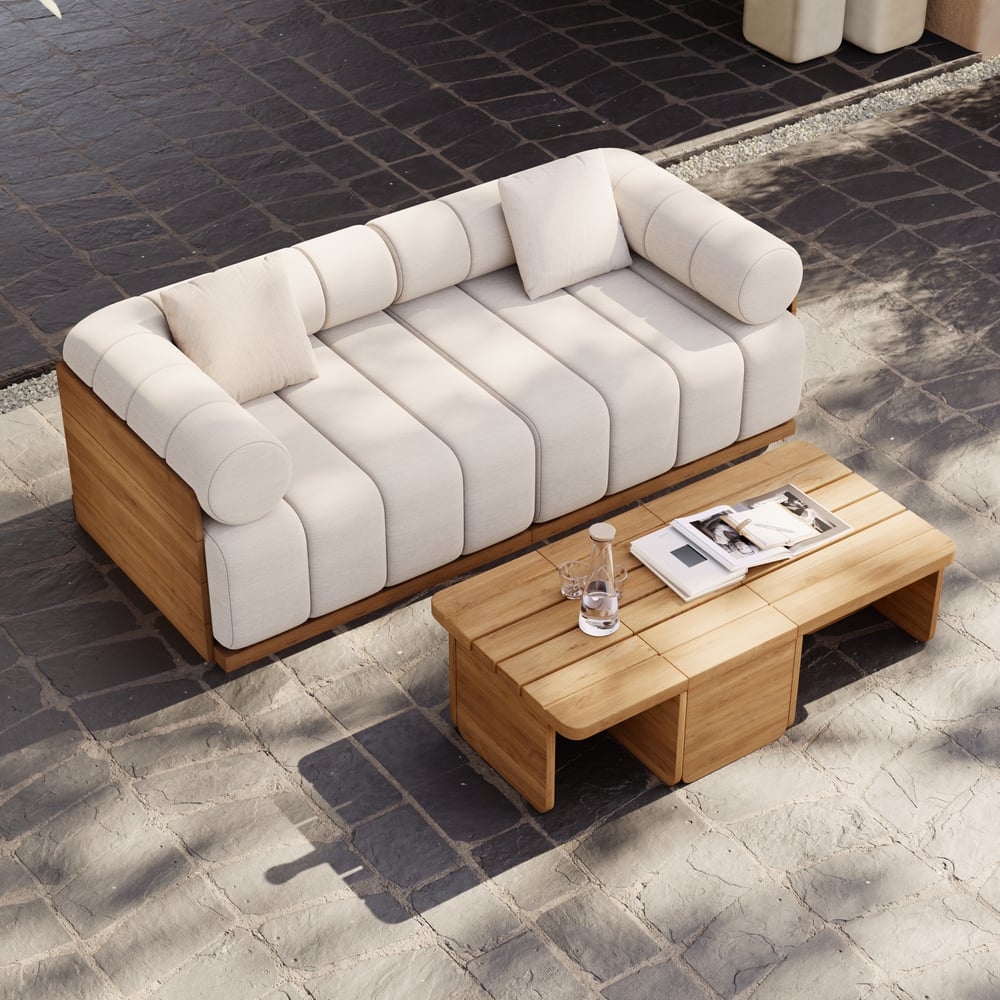 Resaro Teak Wood Deep-Seat 2-Seater Outdoor Sofa Warm White window image
