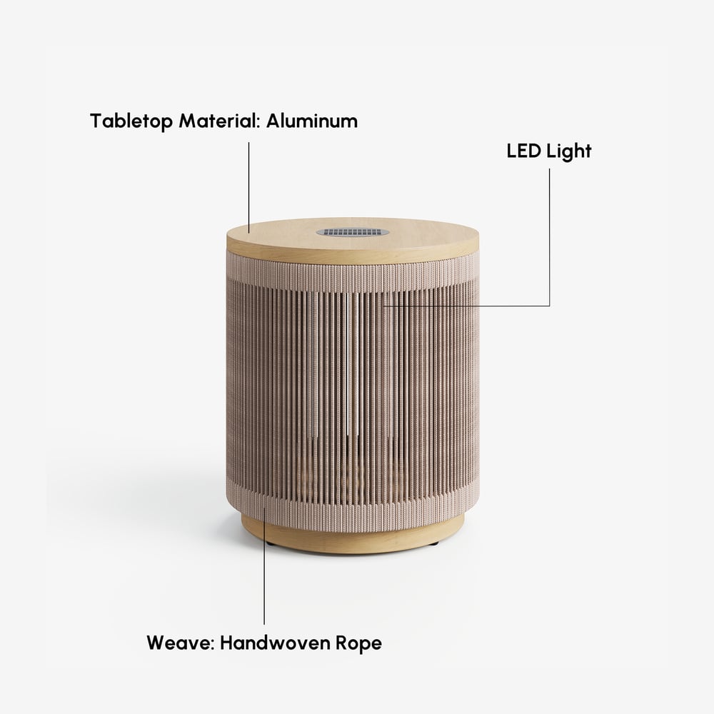 Costra Outdoor Handwoven Rope & Aluminum Storage Side Table with LED window image
