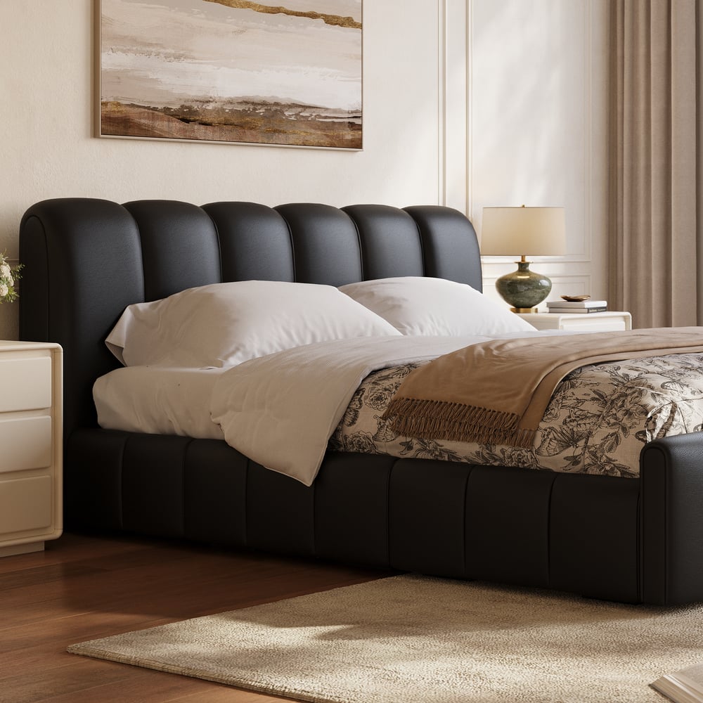 Humply Queen Black Faux Leather Storage Bed with Drawers window image