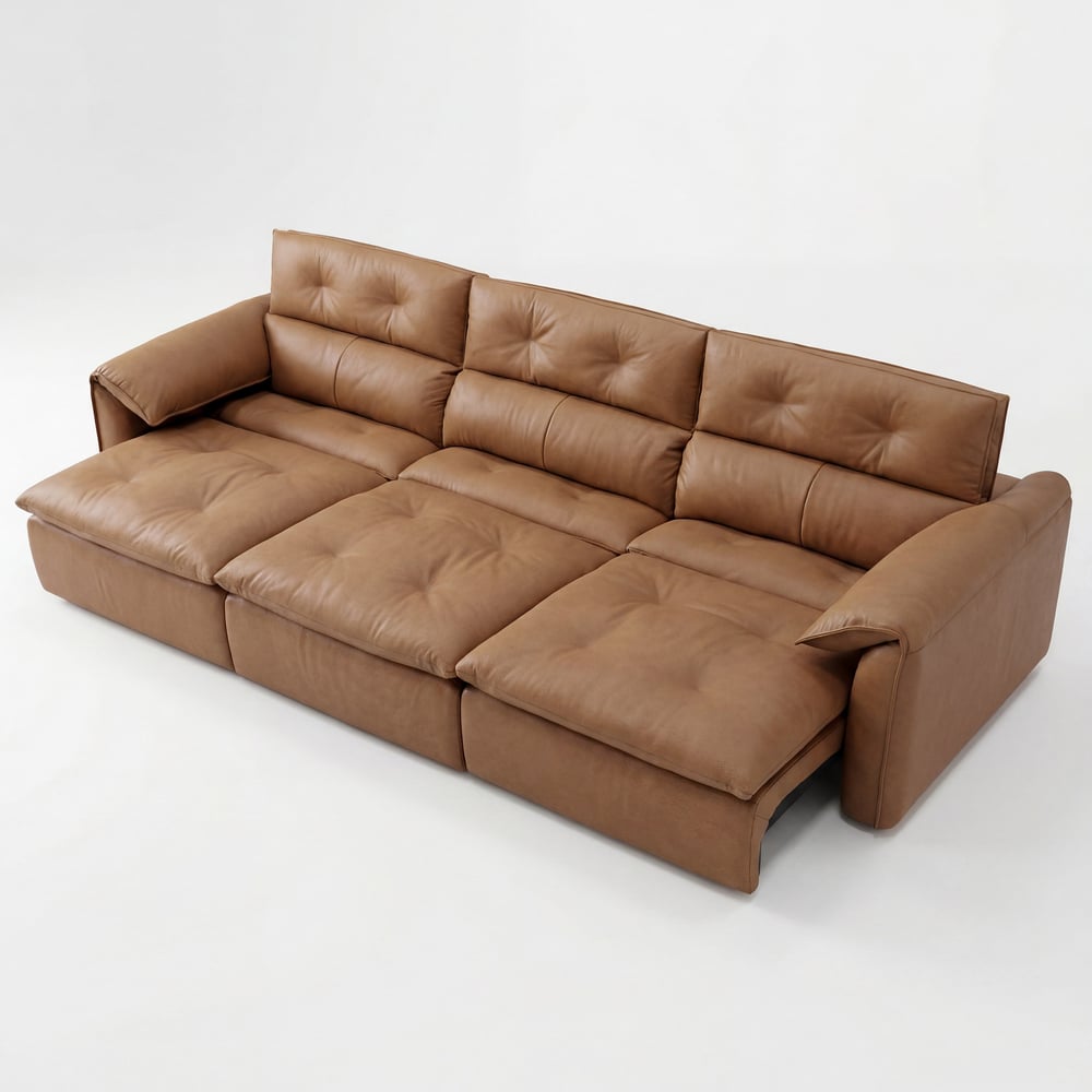 126" 3-Seater Genuine Leather Power Convertible Sleeper Sofa window image