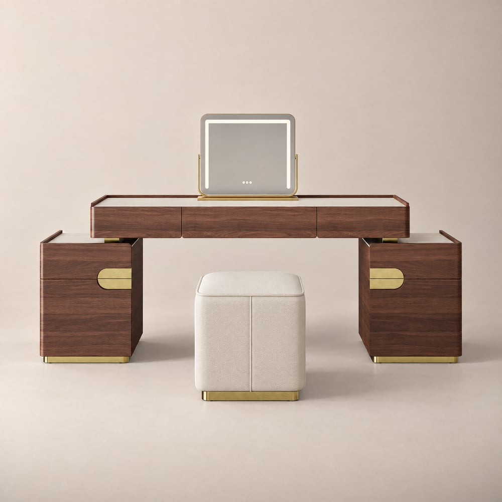 Horva Extendable Walnut Makeup Vanity Set (57"–73") window image