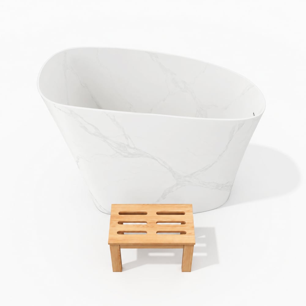 47" Japanese-style irregular freestanding stone resin soaking bathtub, marble effect window image