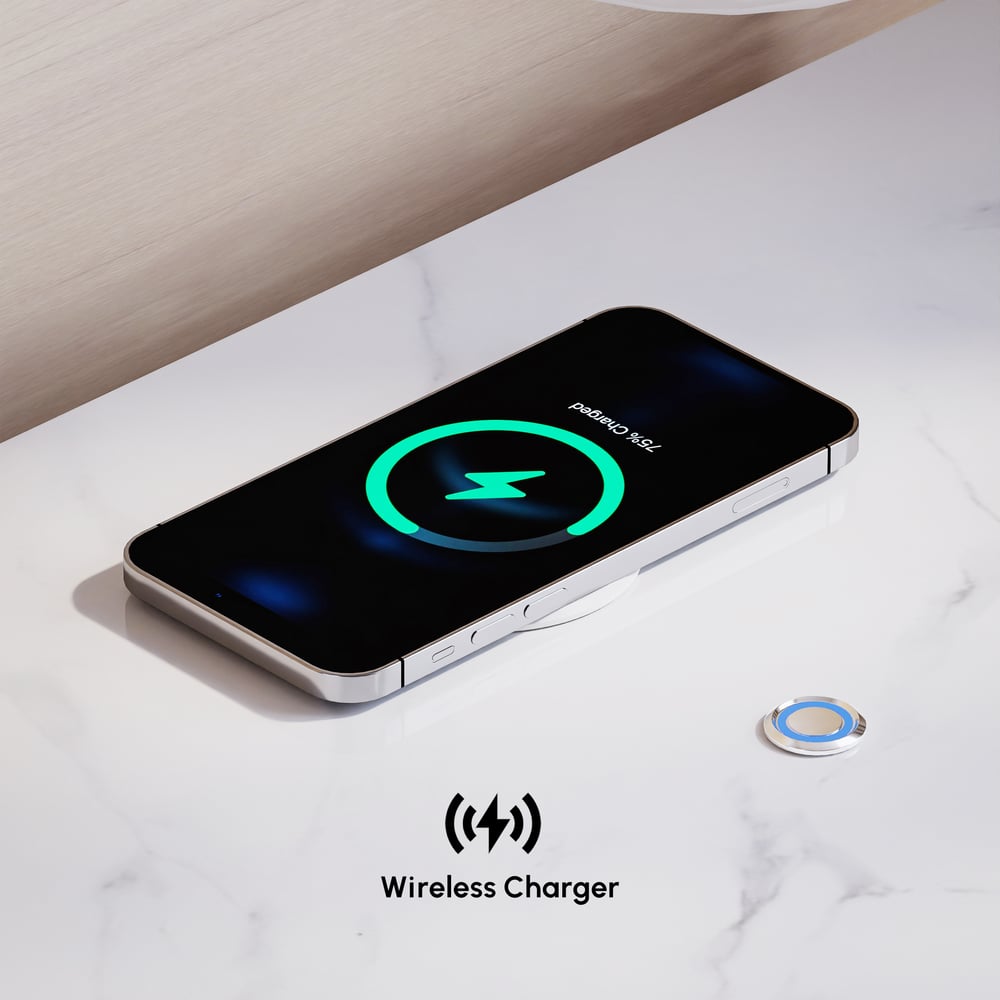 Table de chevet intelligente à LED 1 tiroir en cuir flottant Humply avec plateau en pierre frittée image de fenêtre