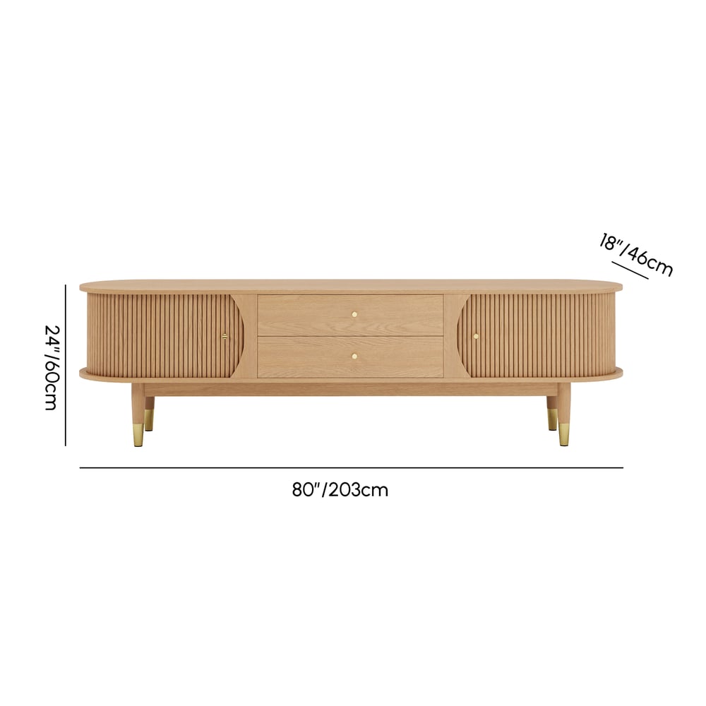 80" Ash Wood Fluted Natural TV Stand with Storage weights dimensions image
