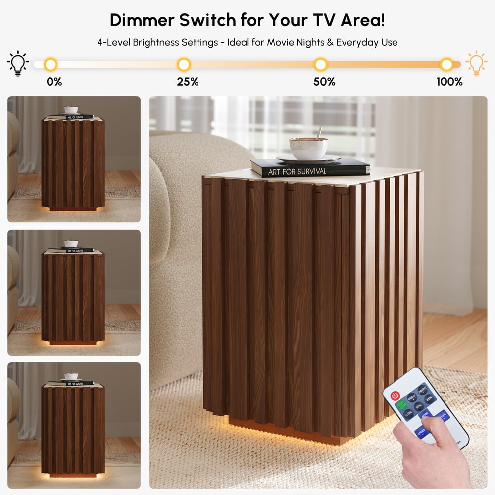 Aura Ash Wood Fluted Walnut Side Table with Sintered Stone Top window image