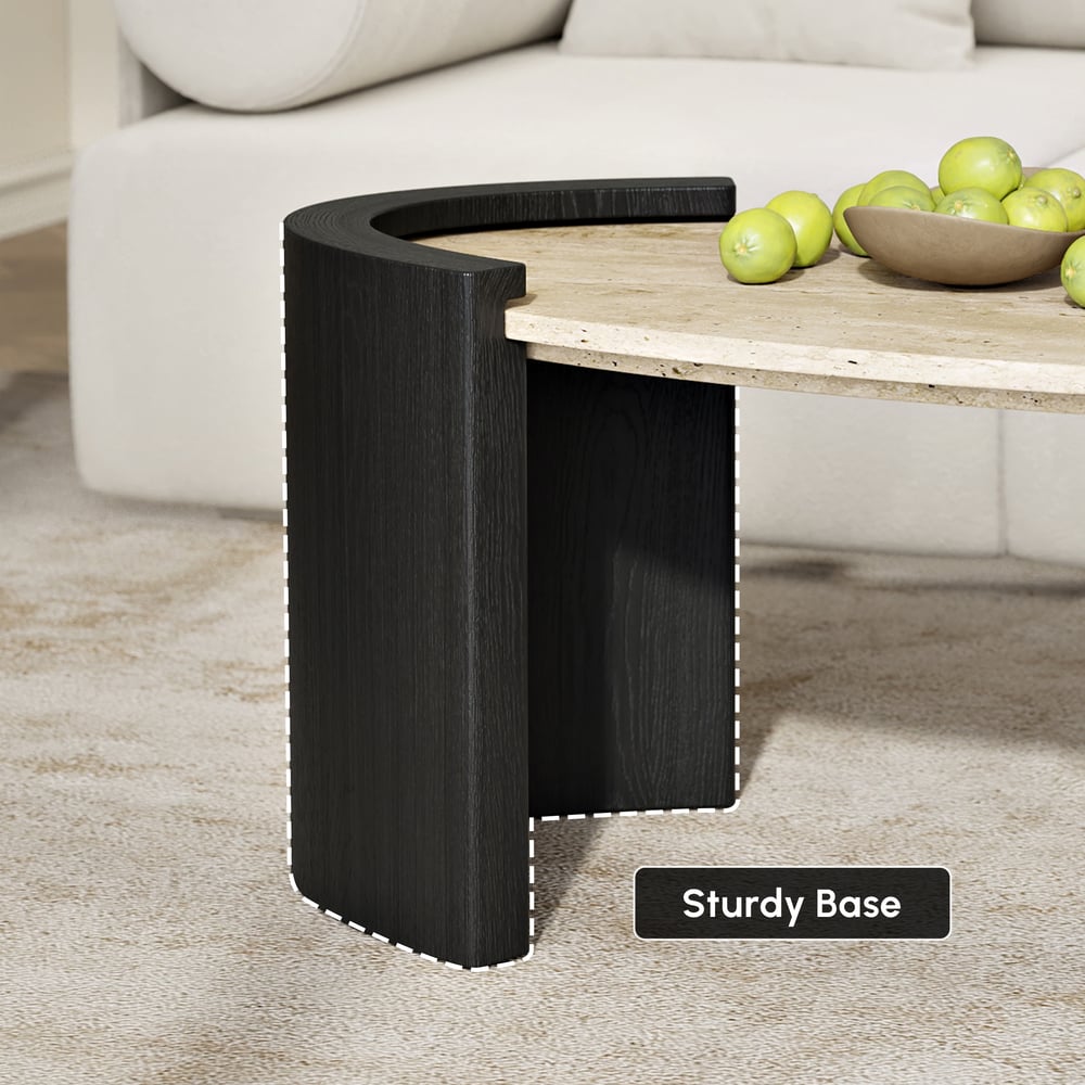 Table Basse de 43" en Pierre de Travertin Ovale Style Japandi image de fenêtre