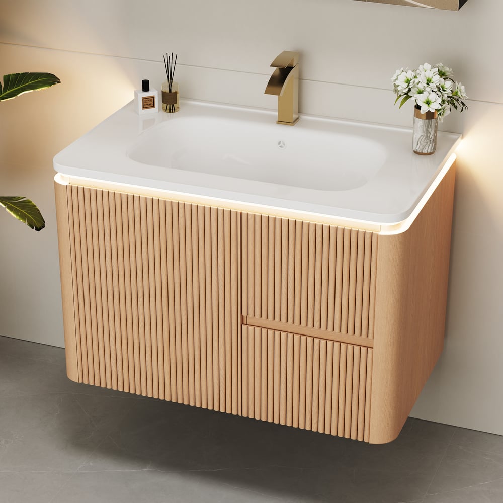 Modern  32" Floating Bathroom Vanity  with Sink, LED Light, Ample Storage window image