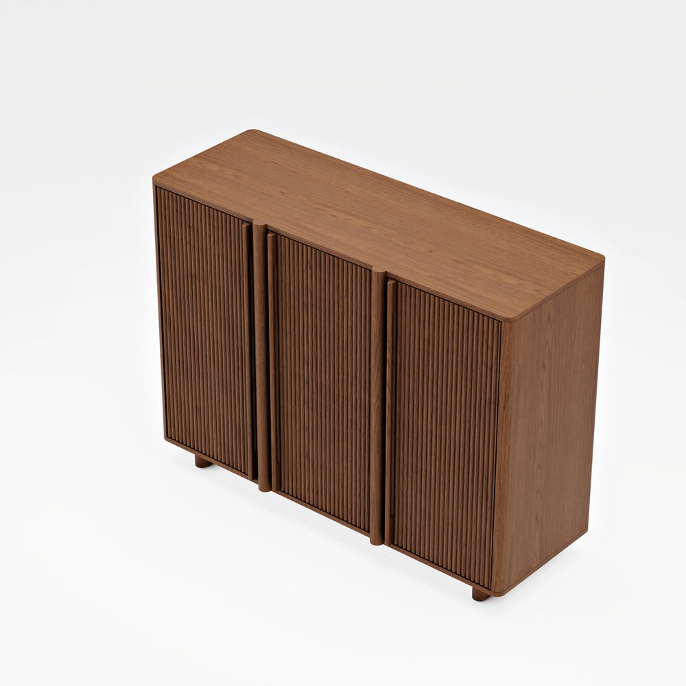 Lineva 48" Ash Wood Veneer Shoe Storage Fluted Entryway Cabinet window image