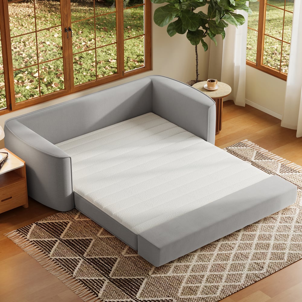 80" Queen 3-Seater Chenille Fold-Down Sleeper Sofa with Removable Cover window image