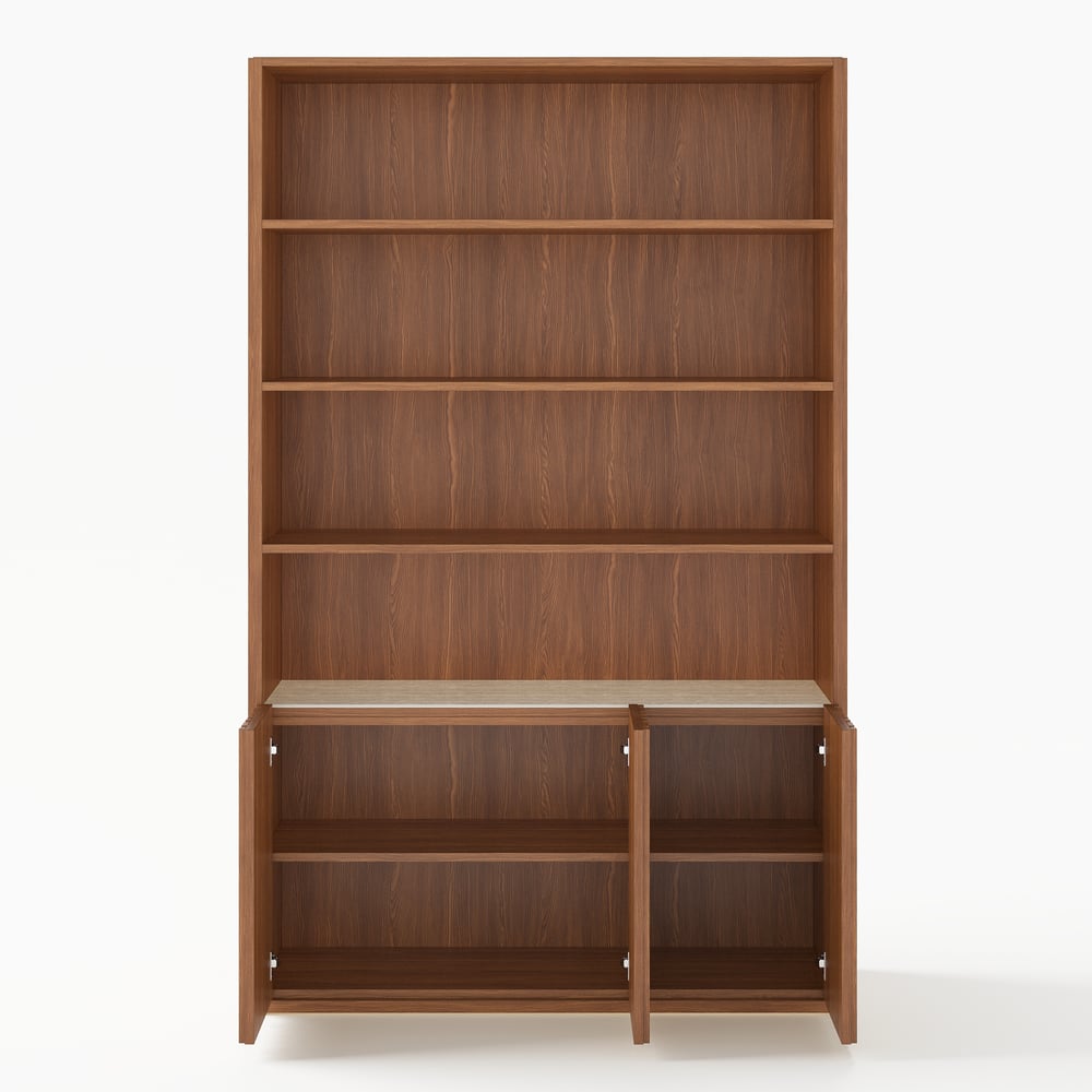 Aura 47” Ash Wood Fluted Walnut Bookcase With Sintered Stone Top window image