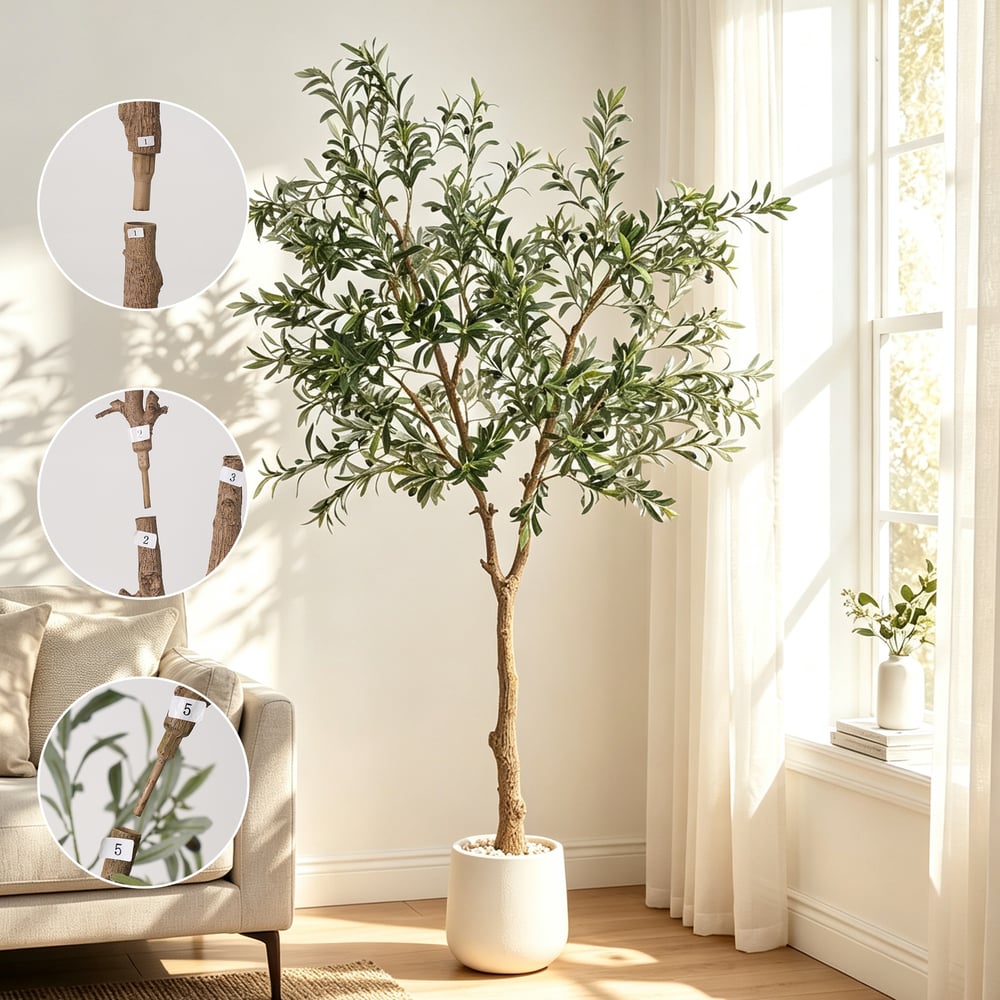 7ft Artificial Olive Tree with Planter and Decorative Pebbles window image