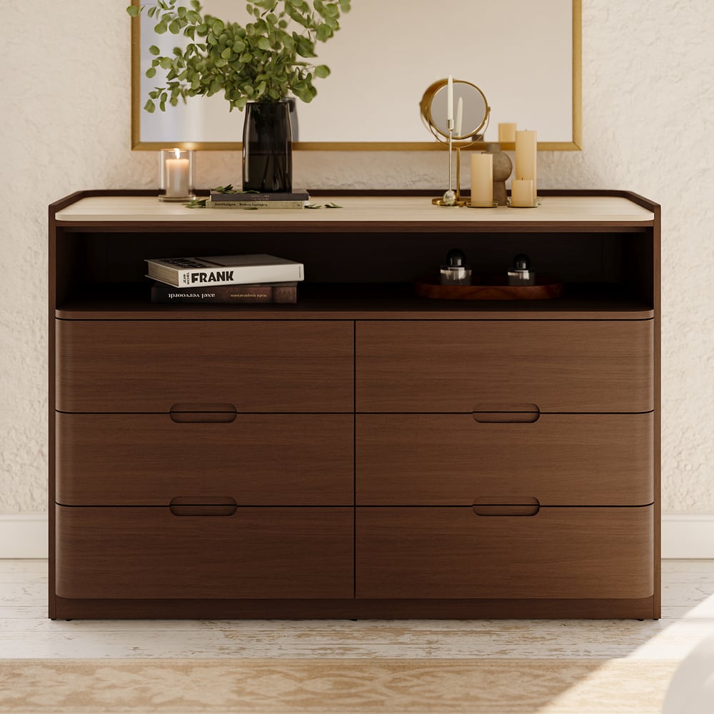 Arvona 47" 6-Drawer Walnut Chest of Drawers with Sintered Stone Top window image