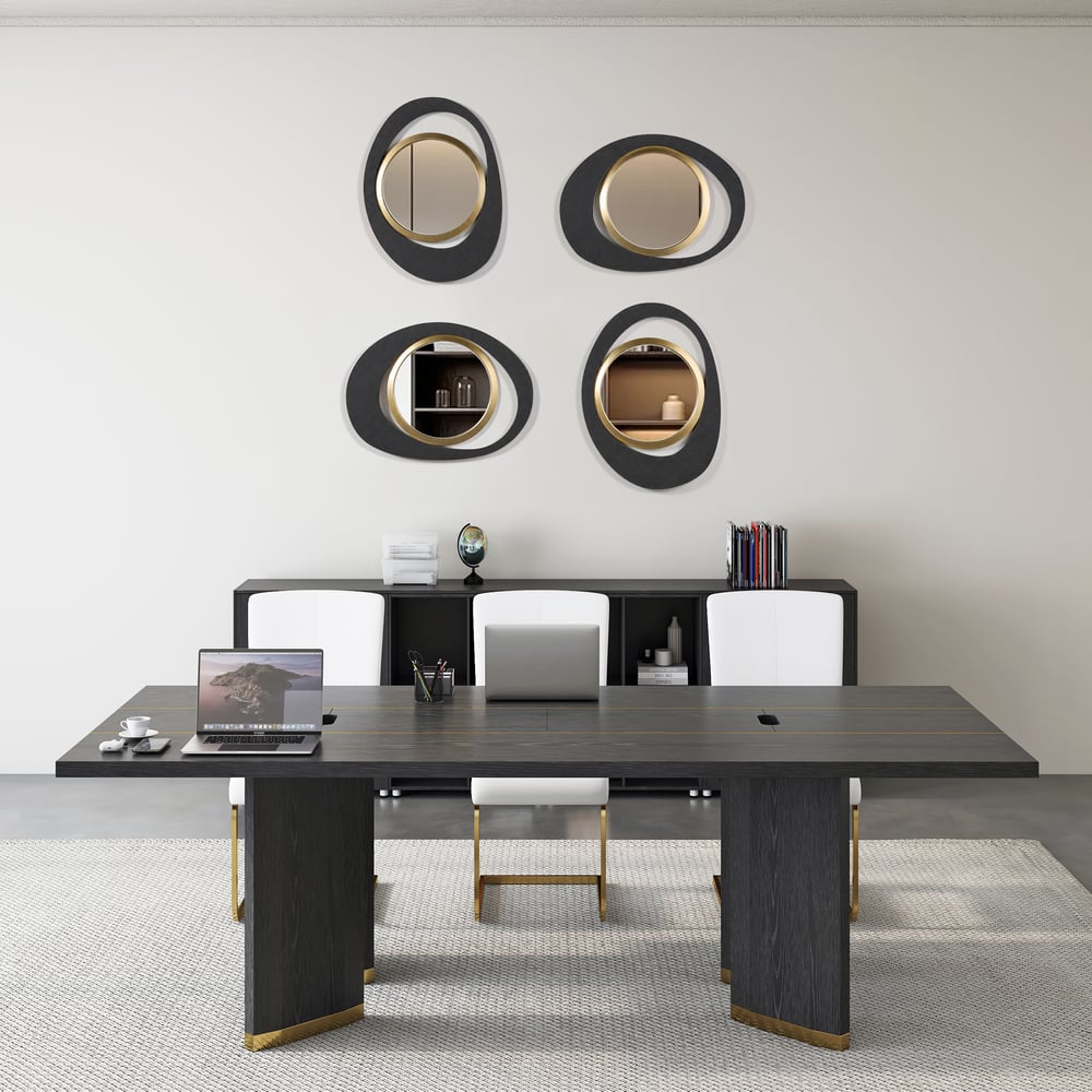 90cm Abstract Wall Mirror, Matte Black and Gold, Horizontal or Vertical window image