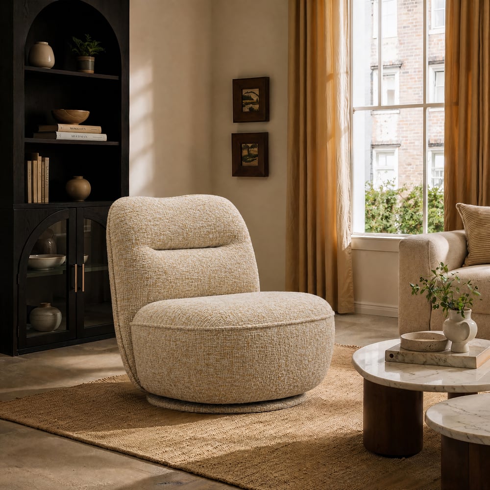 Performance Linen Swivel Slipper Accent Chair window image