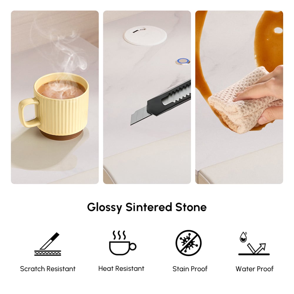 Table de chevet intelligente à LED 1 tiroir en cuir flottant Humply avec plateau en pierre frittée image de fenêtre