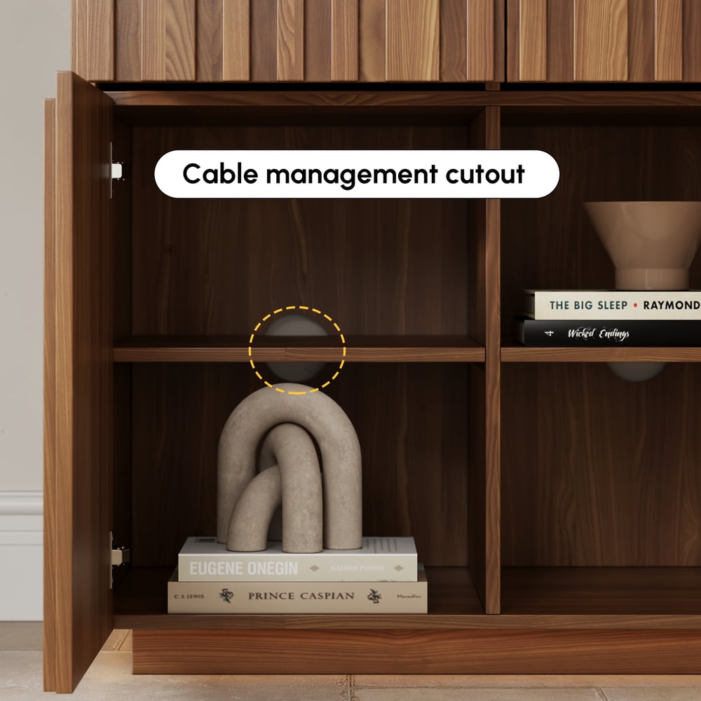 Aura 65" Ash Wood Slatted Walnut TV Stand with Sintered Stone Top window image