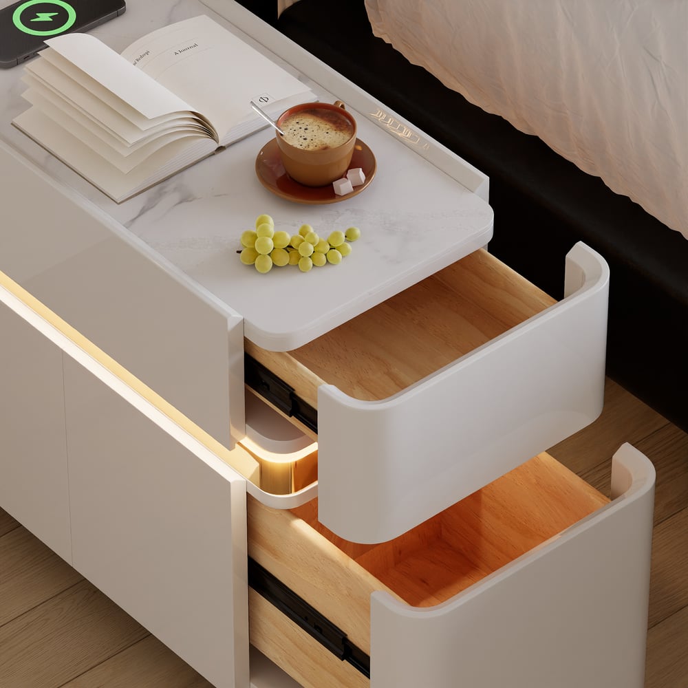 Narrow Smart LED Nightstand with  Sintered Stone Top window image