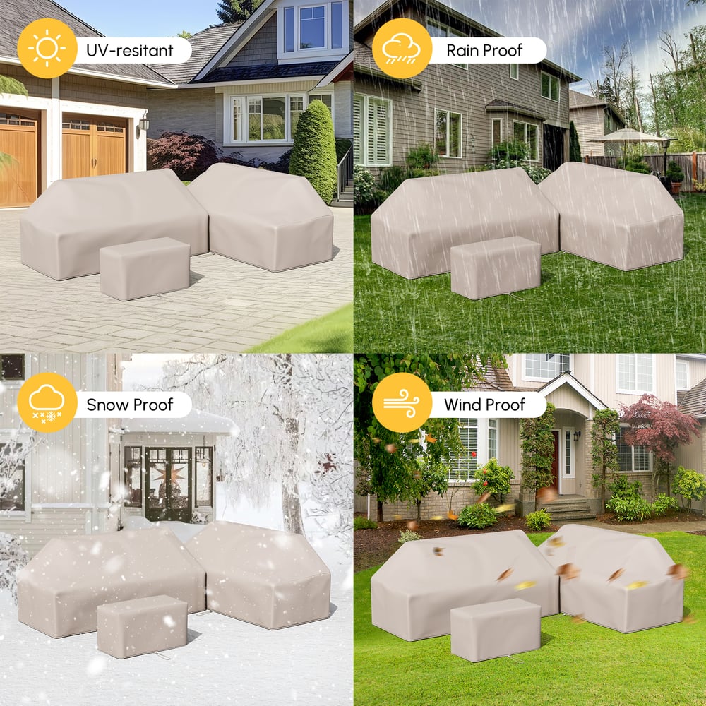 Slatera Outdoor 600D Tough Canvas Waterproof Patio Furniture Set Covers in Ivory window image