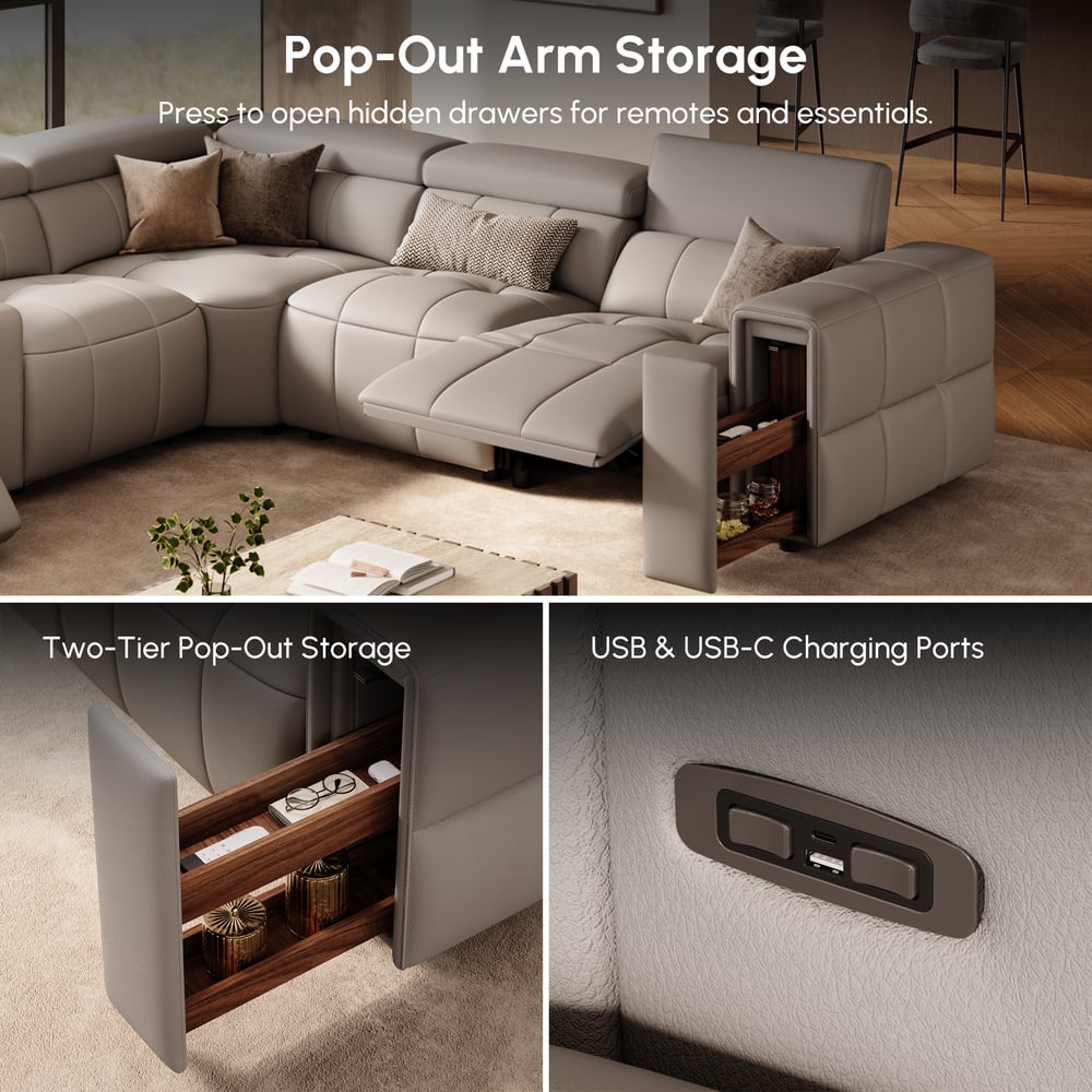 Genuine Leather Built-In Cooler Power Reclining Sofa window image