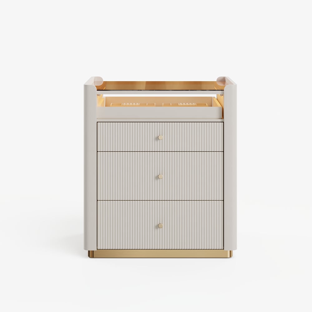 Modern 29.5" Fluted Leather Closet Island 7 Drawer Dresser with Light & Jewelry Storage window image