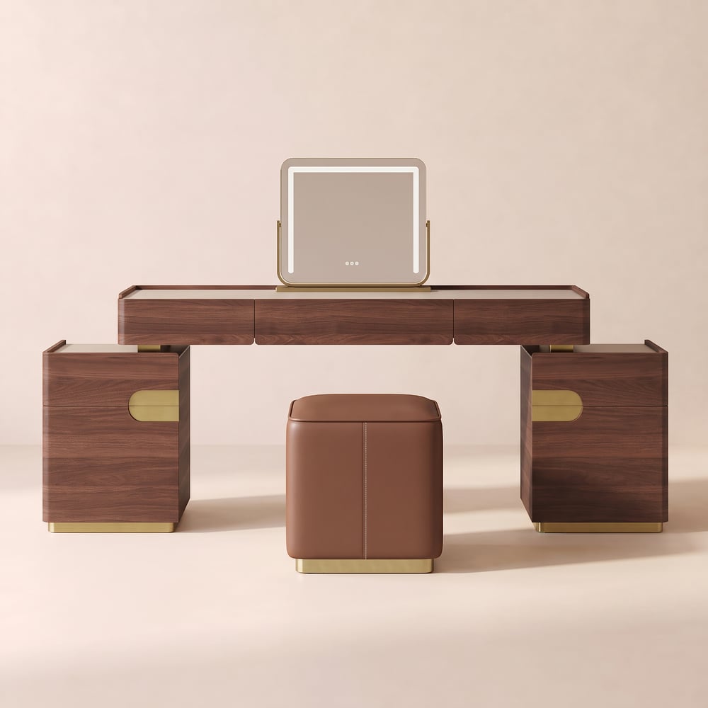 Horva Extendable Walnut Makeup Vanity Set (57"–73") window image
