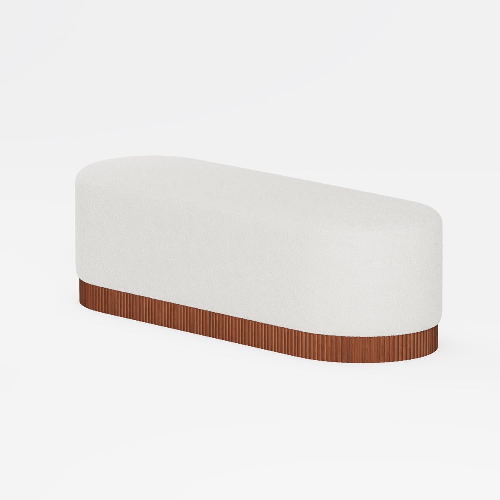 59"W Boucle Upholstered Bedroom Bench with Fluted Base window image