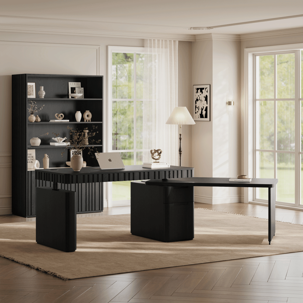 Bureau Aura 160 cm Noir Cannelé à Rotation 360 Degrés Bureau Debout Électrique Réglable image de fenêtre