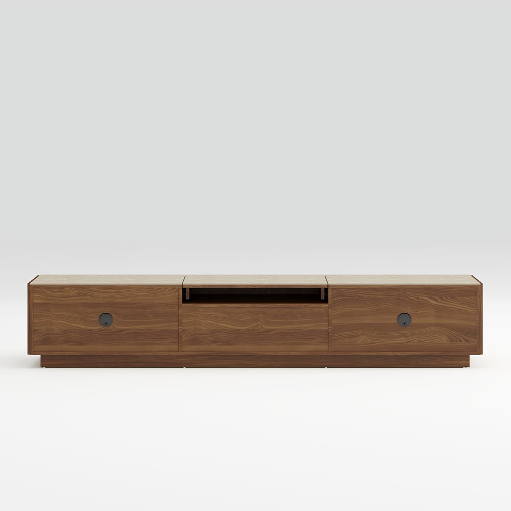 Aura 80" Ash Wood Fluted Walnut Projector TV Stand with Sintered Stone Top window image