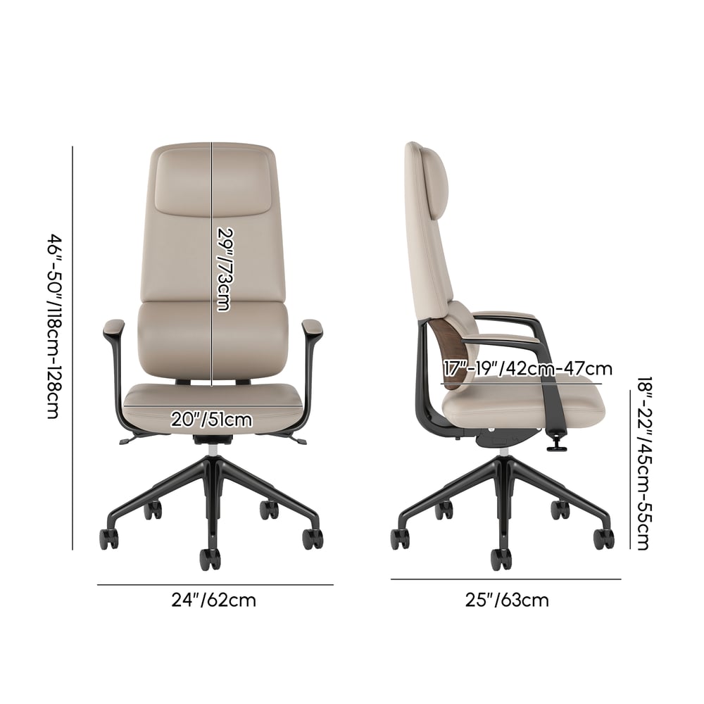 Ergonomic Grey Genuine Leather High Back Reclining Swivel Office Desk Chair weights dimensions image
