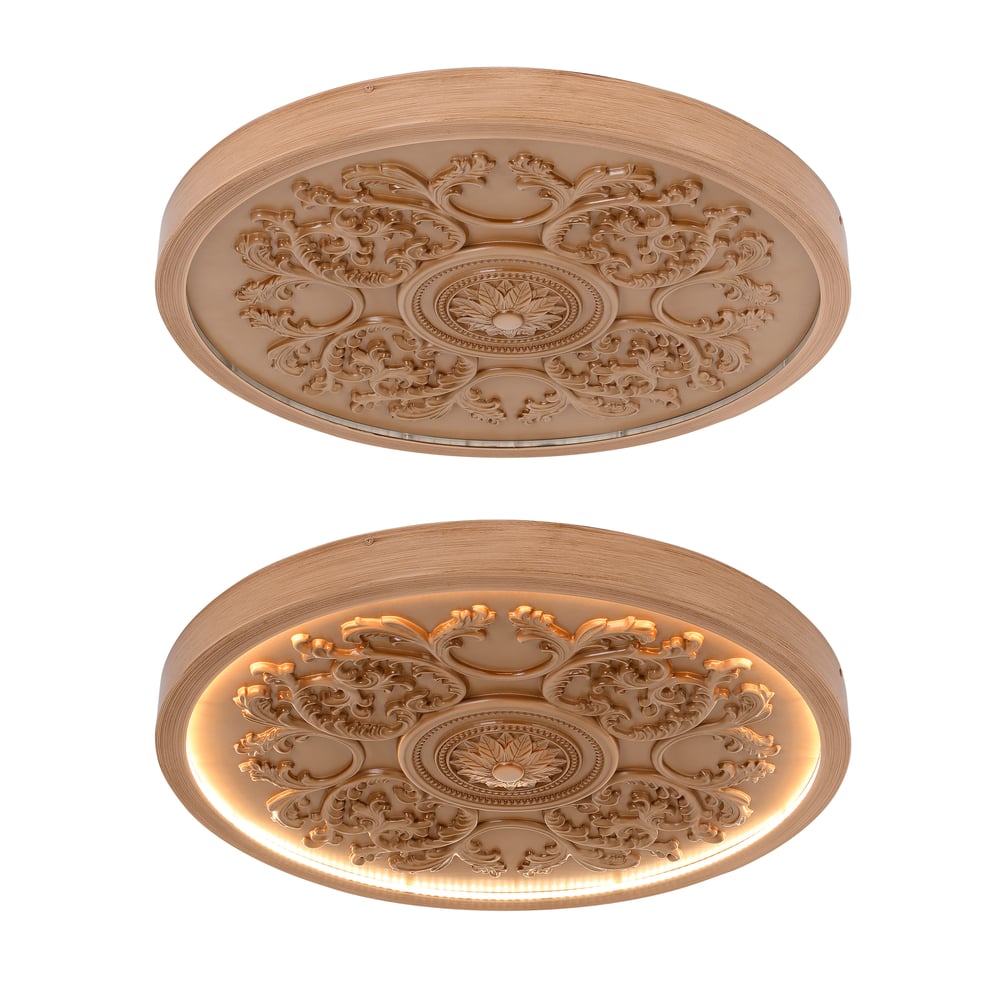 French Elegant Natural Resin 3D Carved LED Dimmable Flush Mount Ceiling Light window image