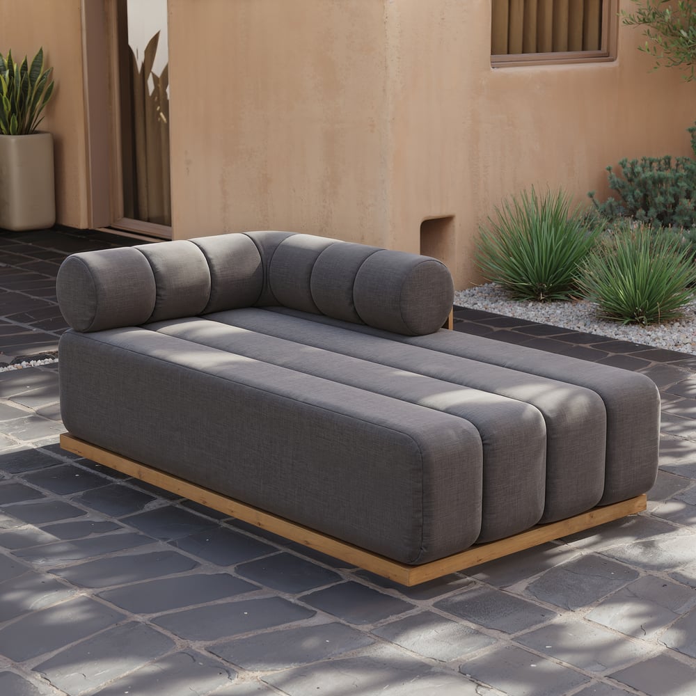 Resaro 4-delige modulaire buitenbankset van teakhout voor 5 personen in grijs Vensterafbeelding