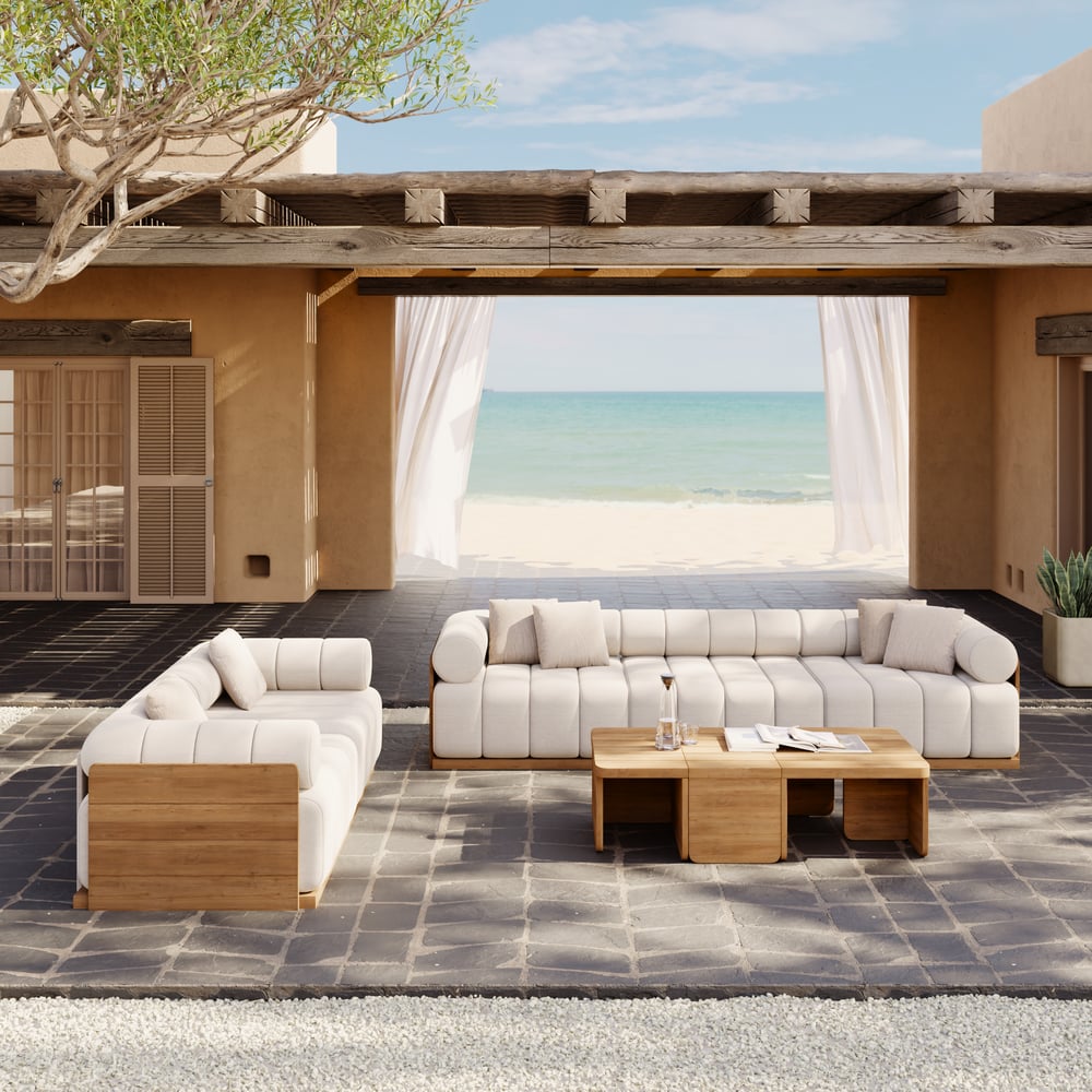 Resaro 8-Piece Outdoor Modular Natural Teak Sectional Fluted Sofa Set window image