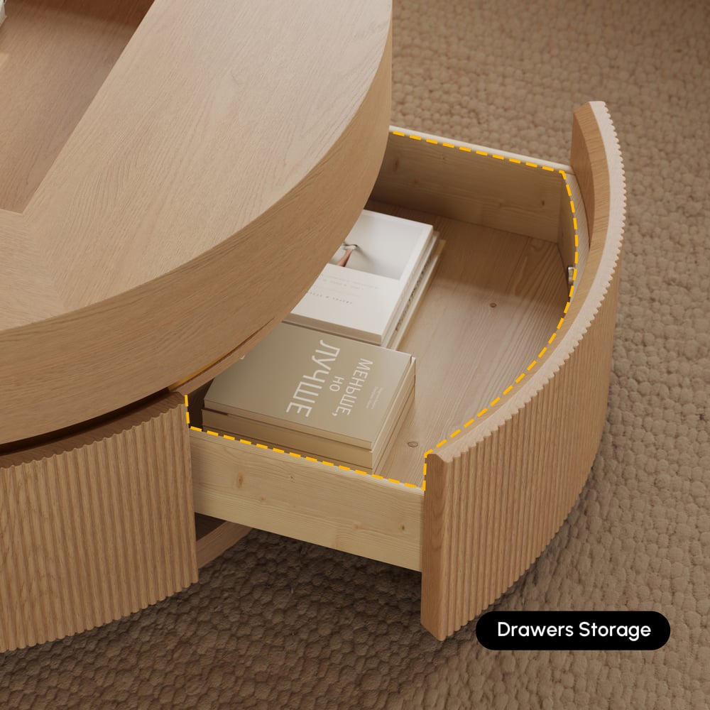 32" Fluted Lift-Top Round Coffee Table with 2 Drawers window image