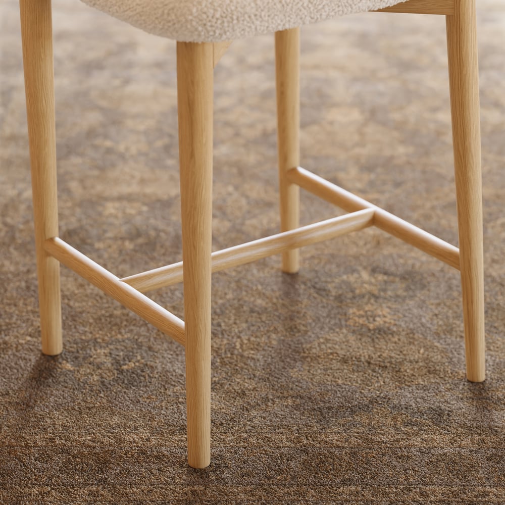 Modern Warm White Boucle Counter Stool with Natural Rubber Wood Legs, 1 Piece window image