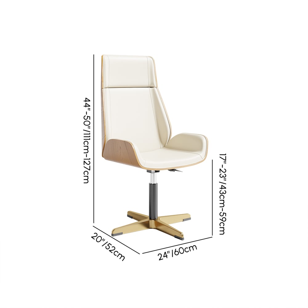 Walnut Curved Wooden Office Desk & Adjustable Swivel Executive Chair in Beige & Gold weights dimensions image