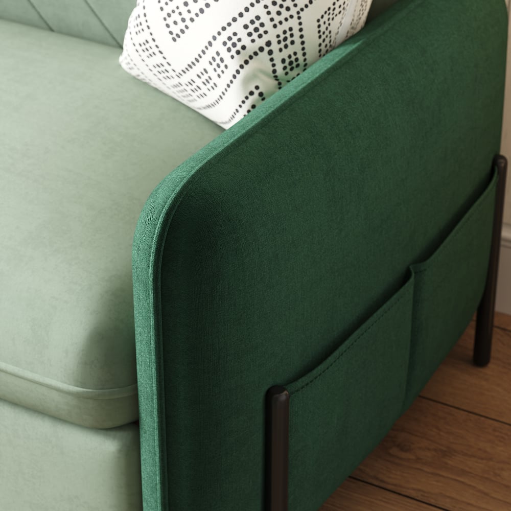 170 cm 2-Seater Green Velvet Convertible Sleeper Sofa with Storage & Pillows window image
