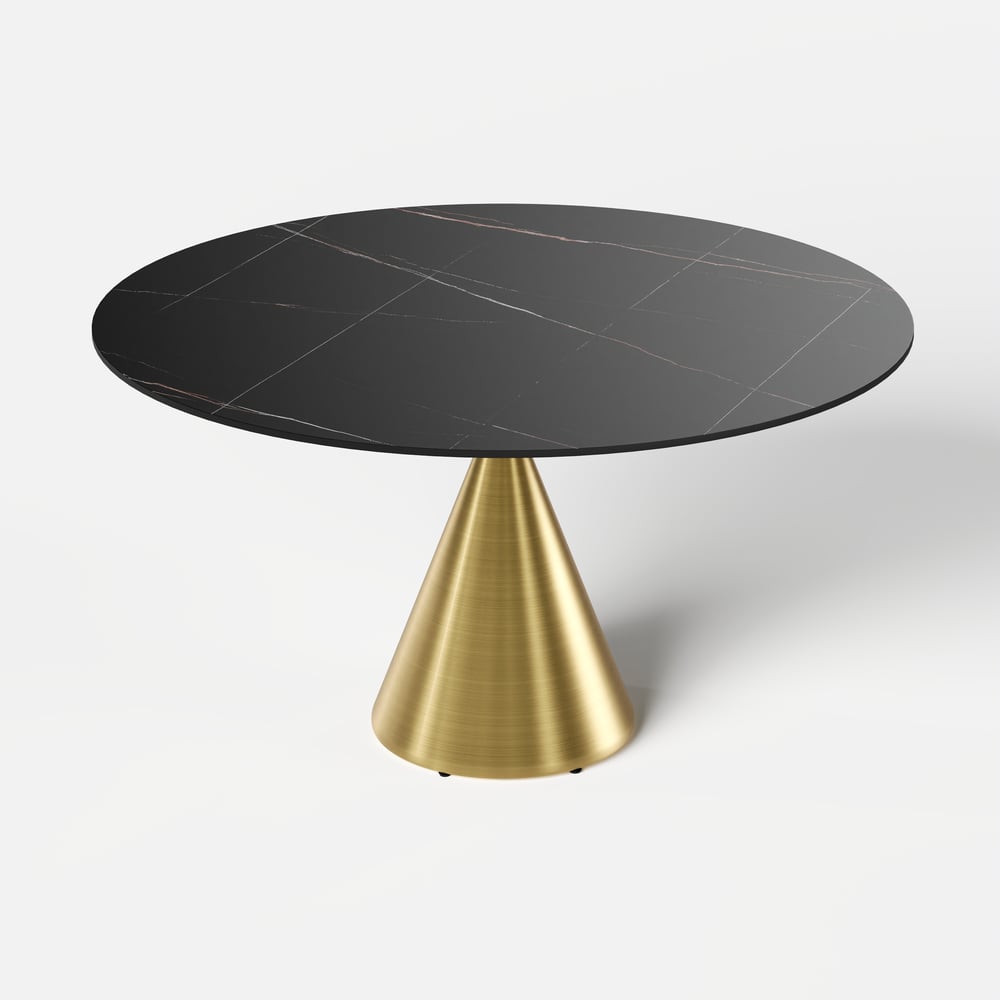 152cm Round Matte Sintered Stone Dining Table with Gold Metal Pedestal Base, Seats 6 window image
