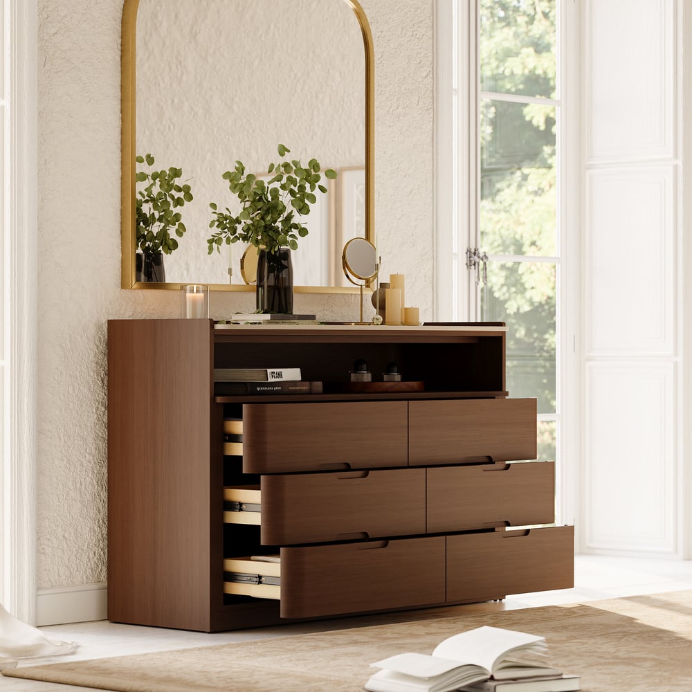 Arvona 47" 6-Drawer Walnut Chest of Drawers with Sintered Stone Top window image