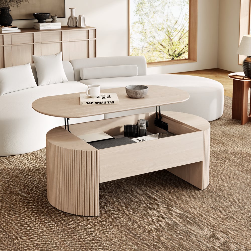 Mesa de Centro Retrátil Oval de 47" Mid-Century Modern Imagem da janela