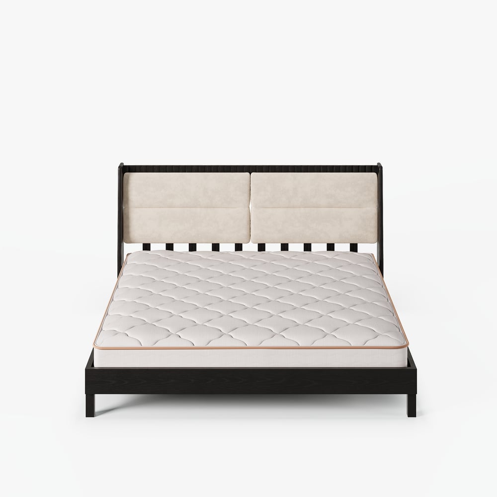 Cama moderna de madeira maciça com almofadas de cabeceira Boucle, 180 x 200 cm Imagem da janela